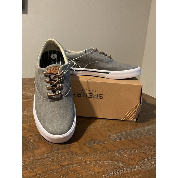 New Grey Sperry Striper II 8 Men’s CVO Top Sider Leather Lace Box Canvas Shoe - Picture 1 of 9